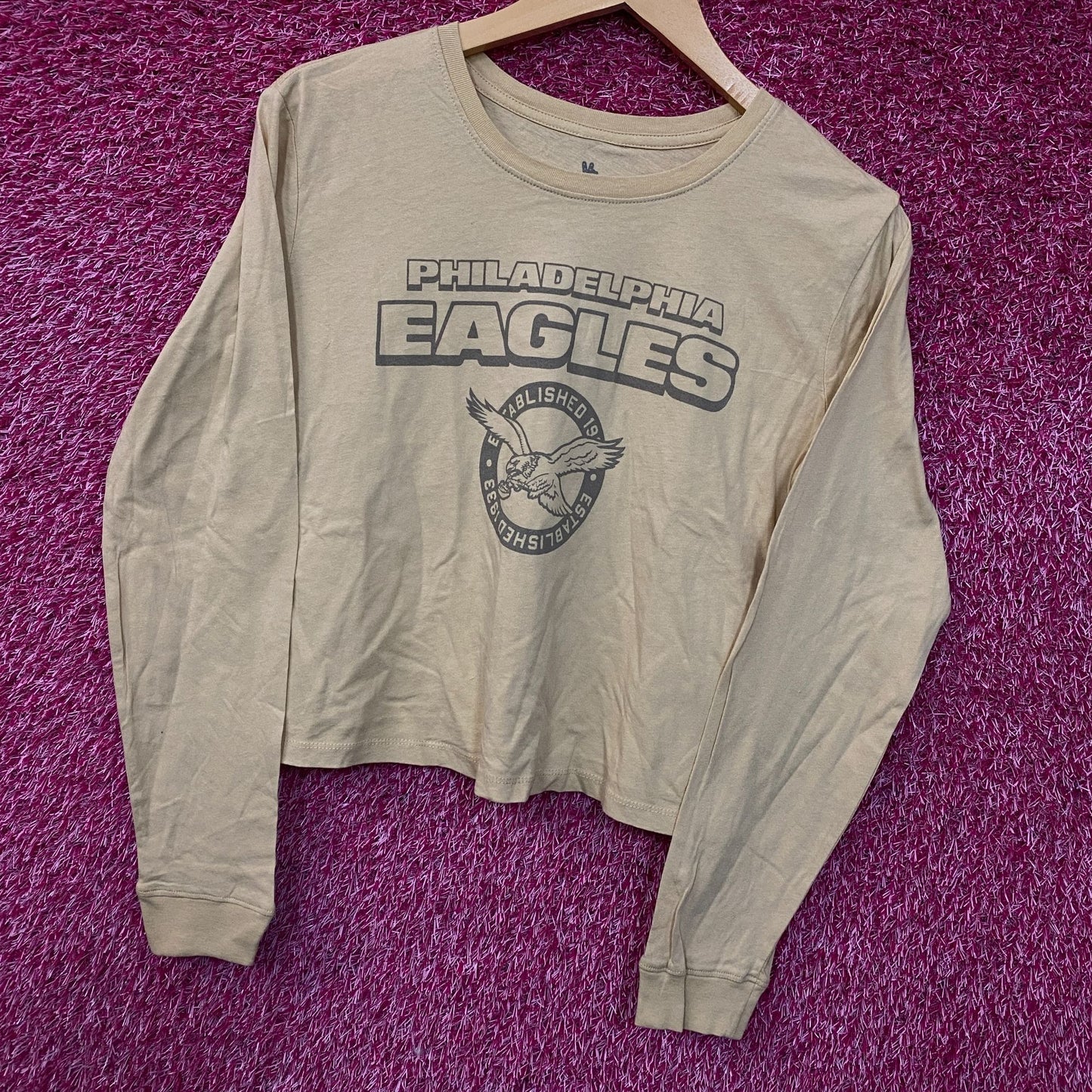 Junk Food Clothing Philadelphia Eagles Women's Brown Cropped Long-Sleeve Tee XS