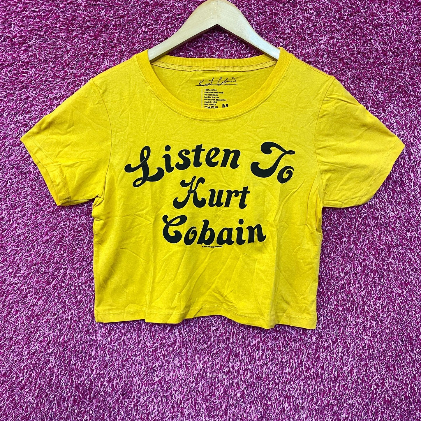Nirvana Listen to Kurt Cobain Yellow Crop-top M
