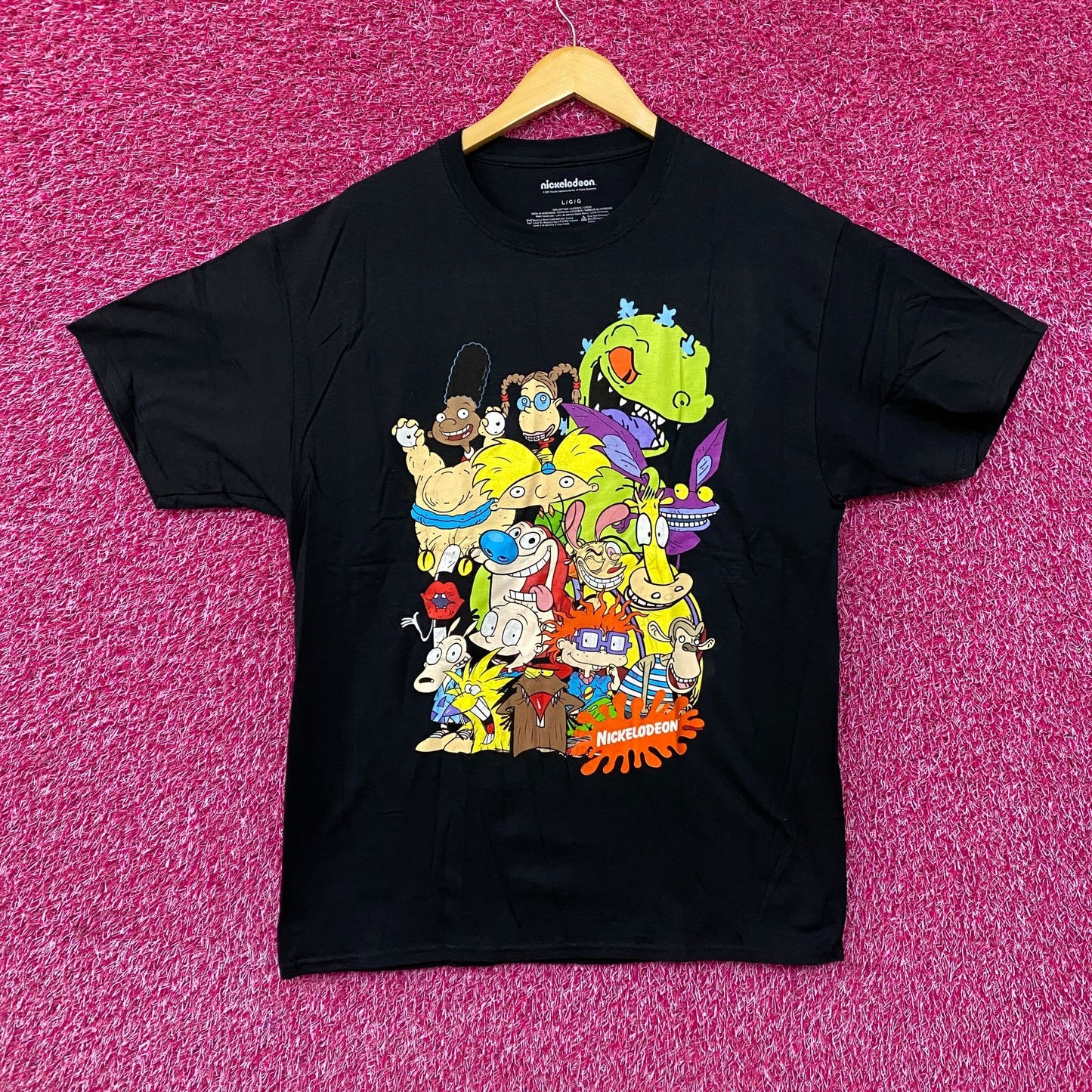 Nickelodeon Cartoon Characters Group Shot Graphic Black Tee Large