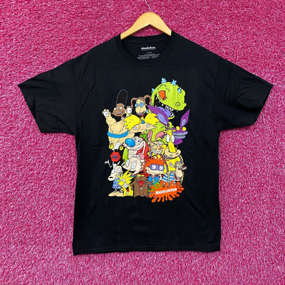 Nickelodeon Cartoon Characters Group Shot Graphic Black Tee Large