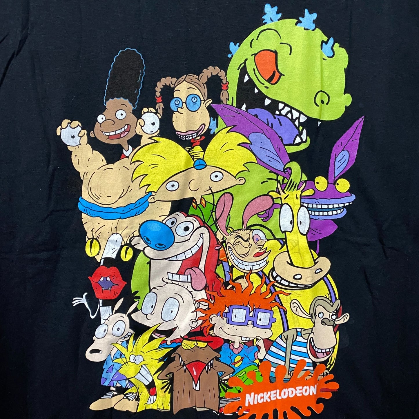 Nickelodeon Cartoon Characters Group Shot Graphic Black Tee Large