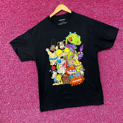 Nickelodeon Cartoon Characters Group Shot Graphic Black Tee Large