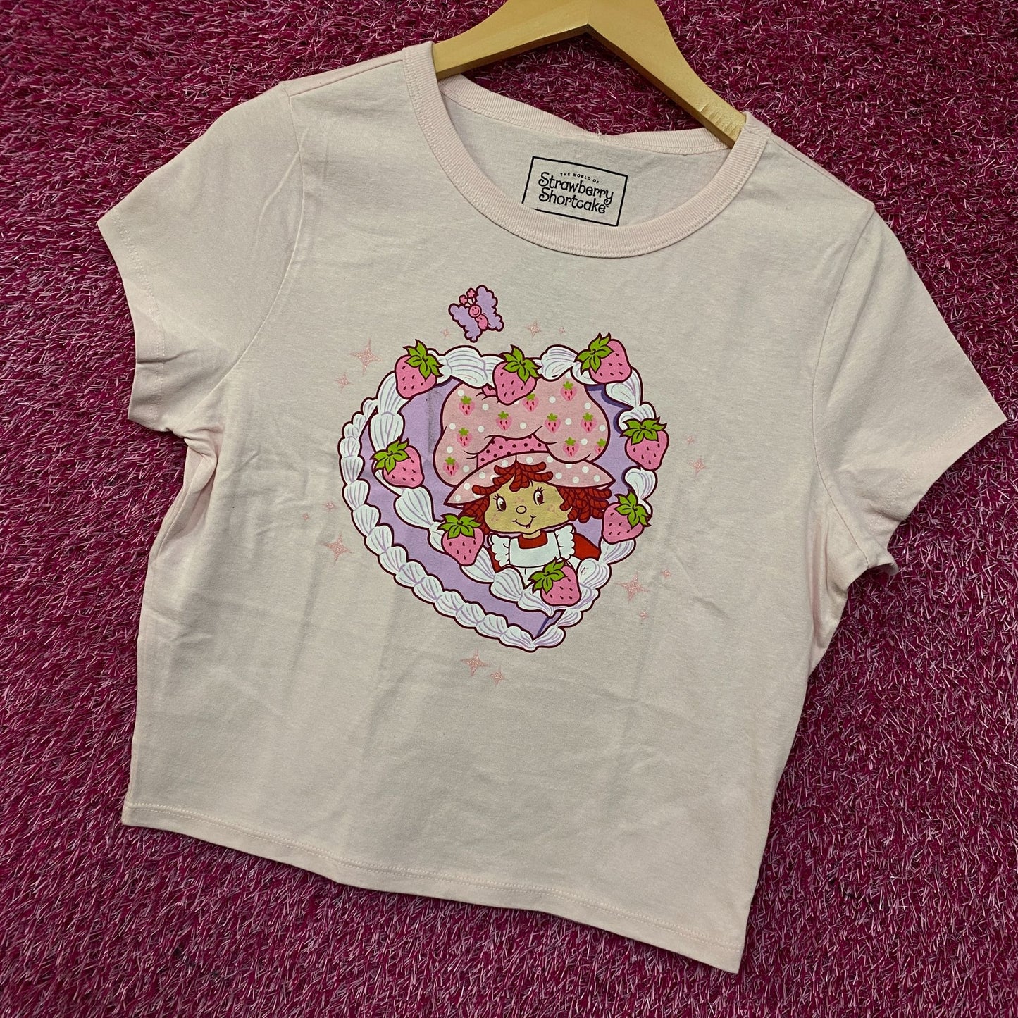 Strawberry Shortcake Heart Cake Glitter Women's Baby Tee XL