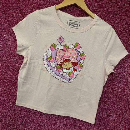 Strawberry Shortcake Heart Cake Glitter Women's Baby Tee XL