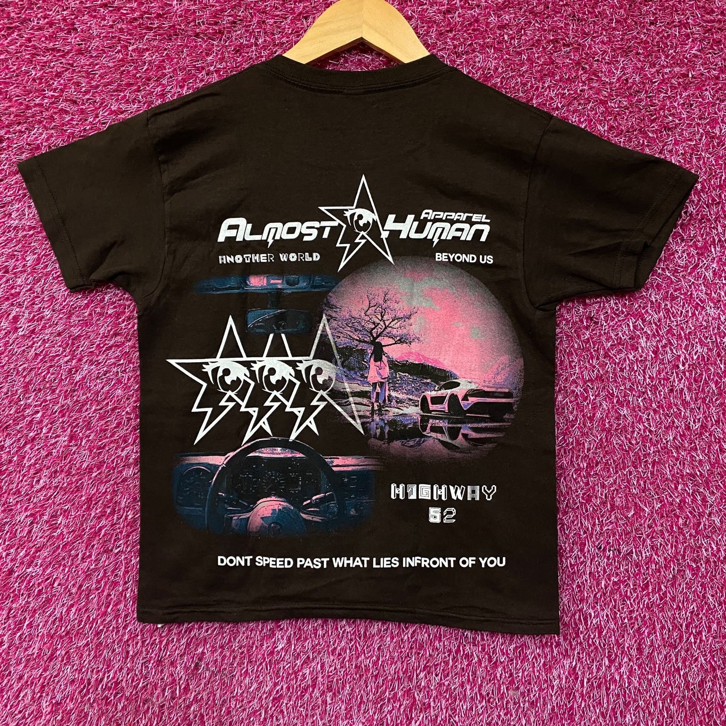 Almost Human Pink World Apparel Graphic T-Shirt Small