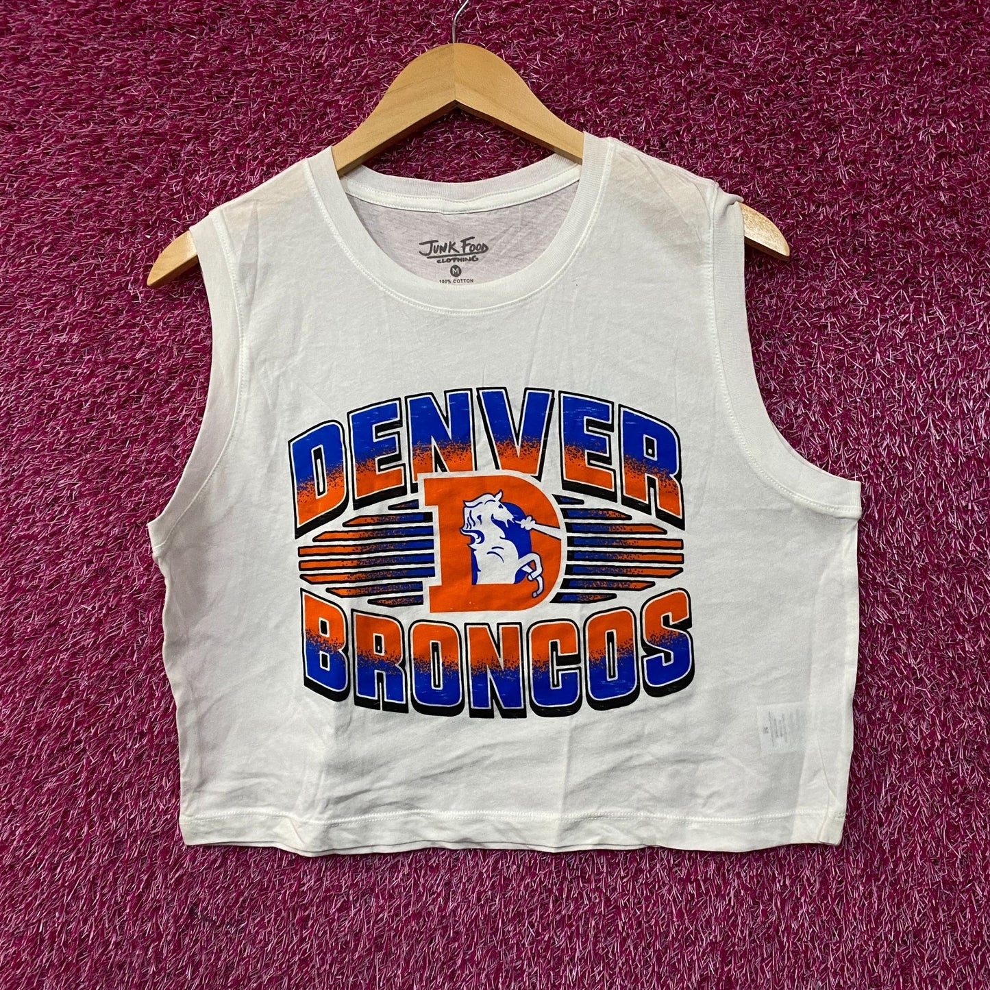 Junk Food Clothing NFL Denver Broncos Sleeveless Cropped T-Shirt Medium