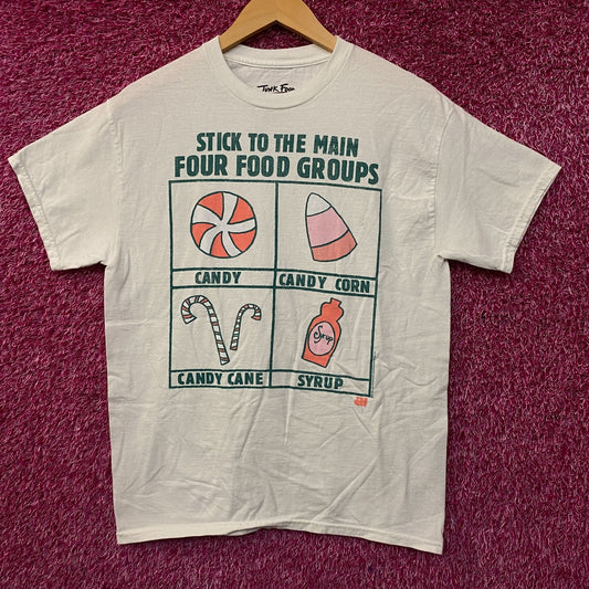 Junk Food Clothing Elf "Stick to the Main Four Food Groups" T-Shirt Small