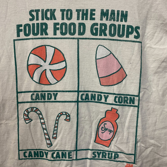 Junk Food Clothing Elf "Stick to the Main Four Food Groups" T-Shirt Small