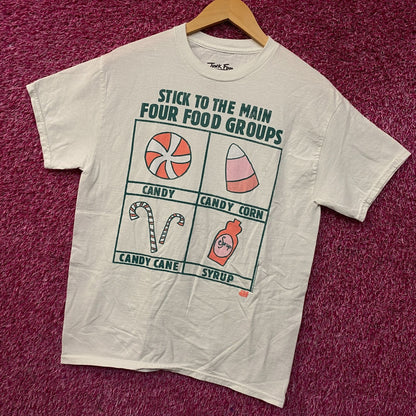 Junk Food Clothing Elf "Stick to the Main Four Food Groups" T-Shirt Small