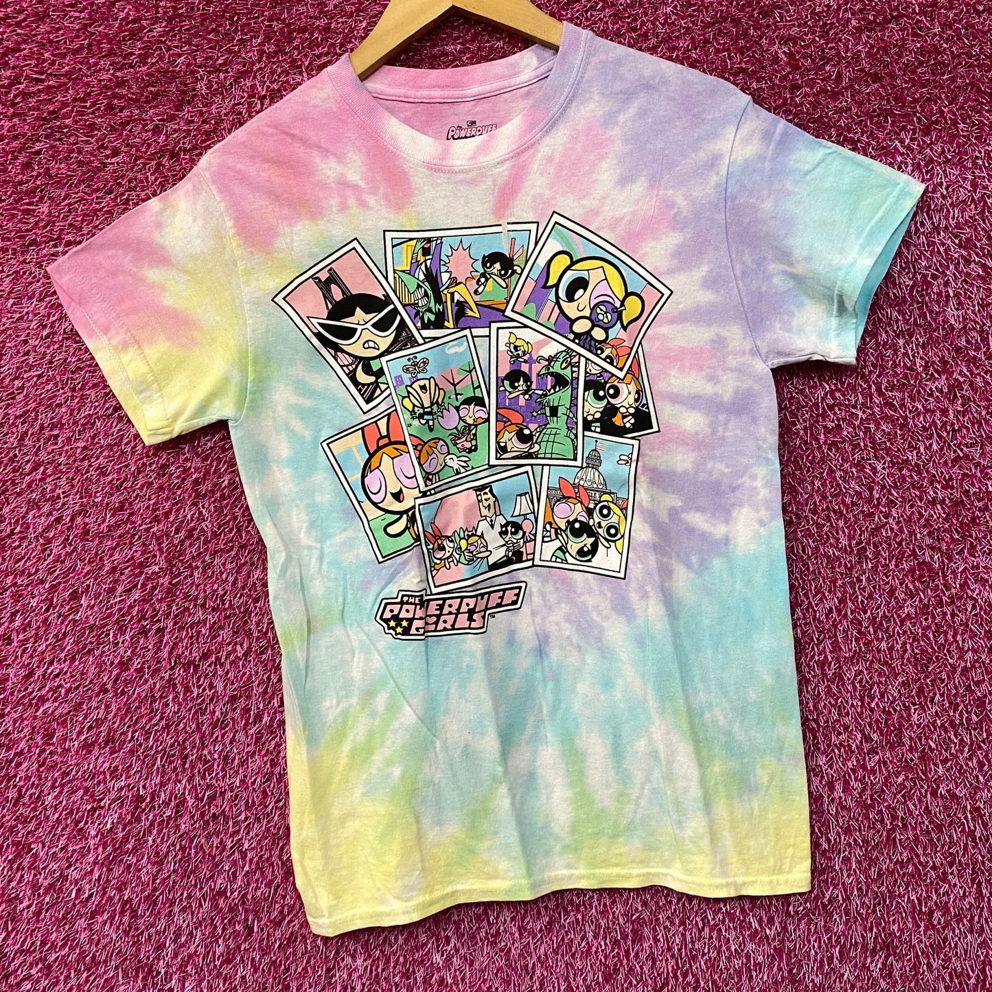 CN The Powerpuff Girls Retro Cartoon Tie Dye T-Shirt Small