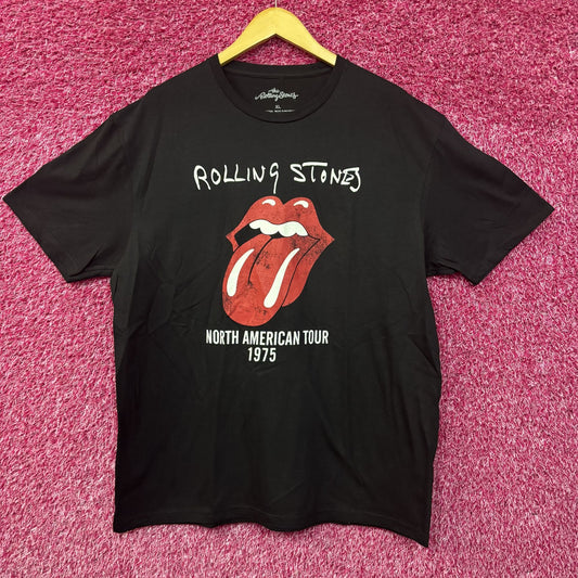 Rolling Stones Hot Lips Logo North American Tour 1975 Black T-Shirt XL