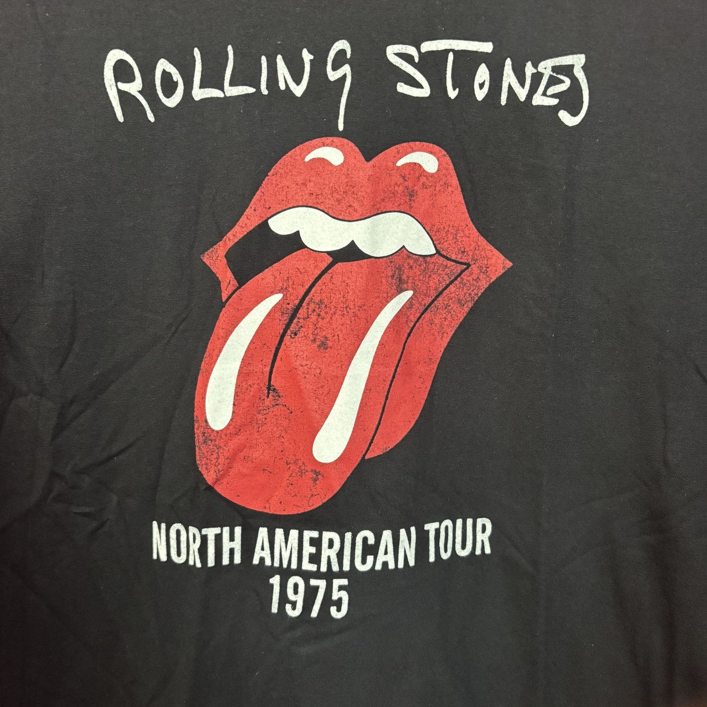 Rolling Stones Hot Lips Logo North American Tour 1975 Black T-Shirt XL