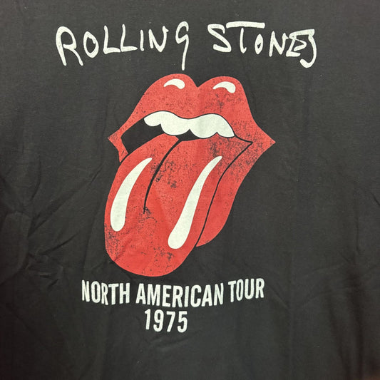 Rolling Stones Hot Lips Logo North American Tour 1975 Black T-Shirt XL