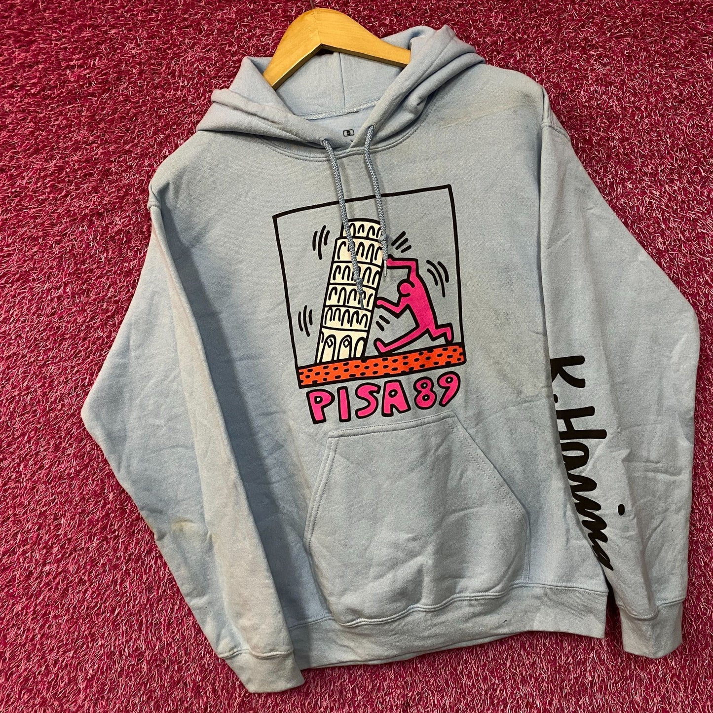 Keith Haring Hoodie Sweatshirt Mens Small Blue Pisa 89 Art