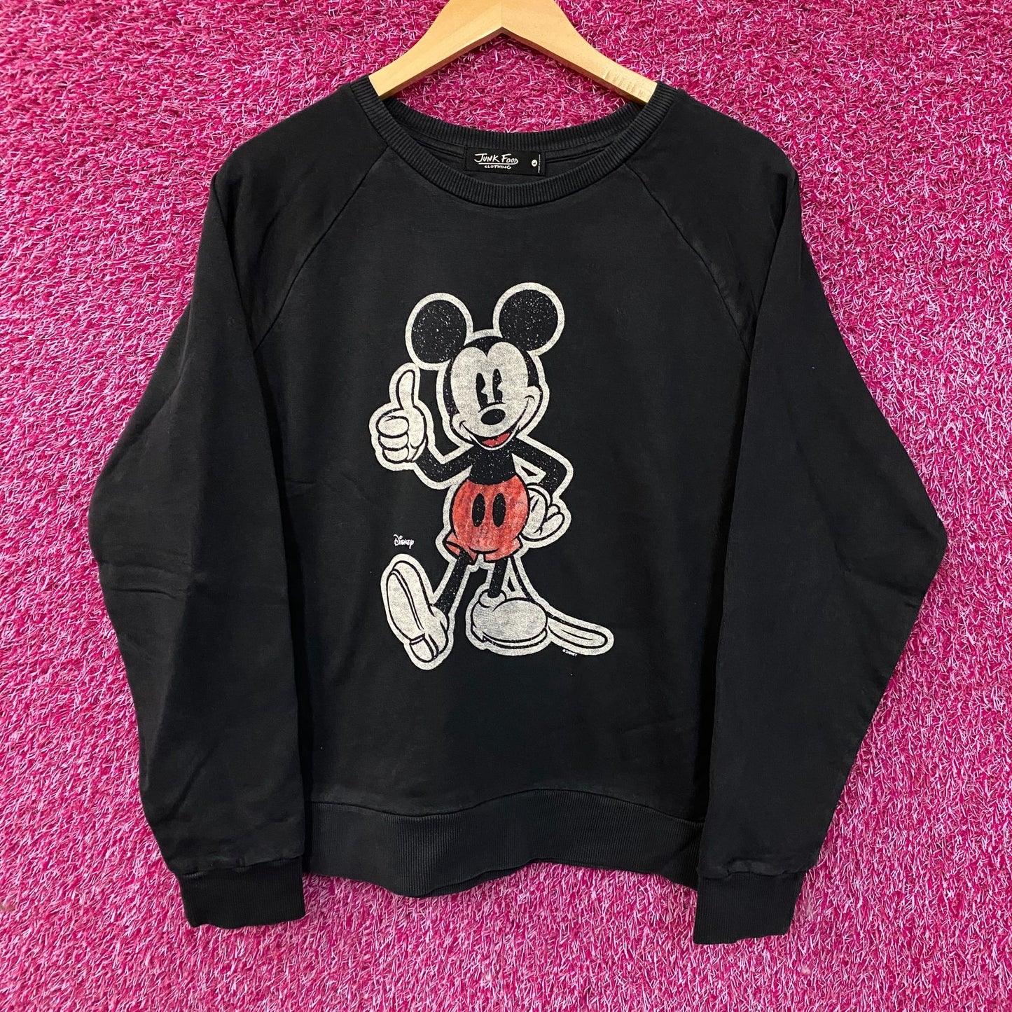 Junk Food Women's Mickey Thumbs Up Vintage Raglan Pullover Sweatshirt Large