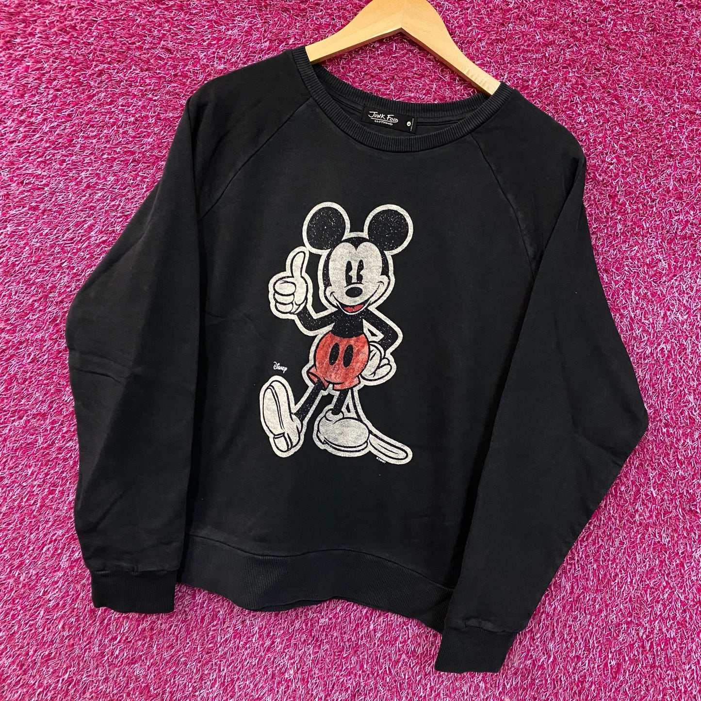 Junk Food Women's Mickey Thumbs Up Vintage Raglan Pullover Sweatshirt Large