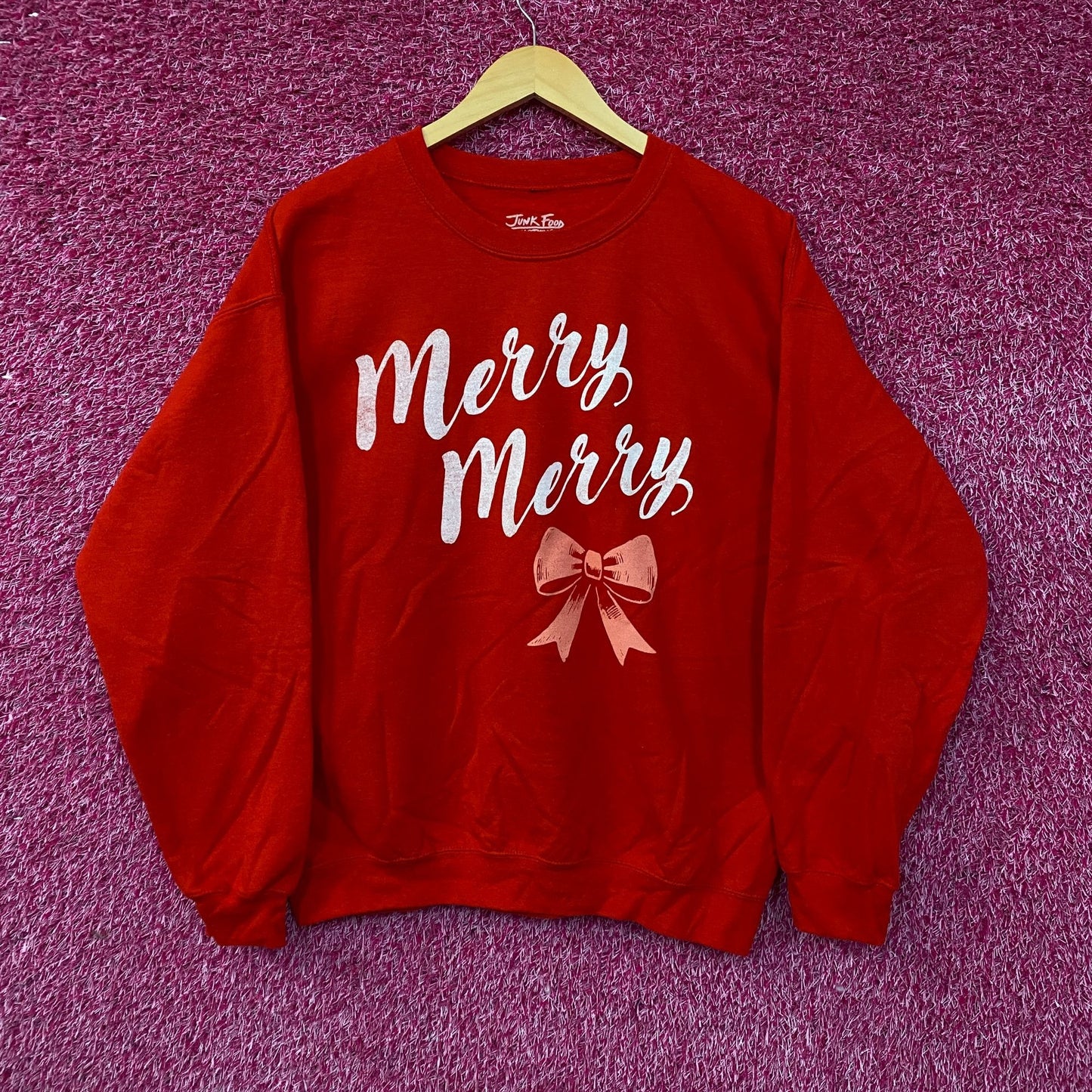Junk Food Merry Merry Graphic Fleece Sweatshirt Medium
