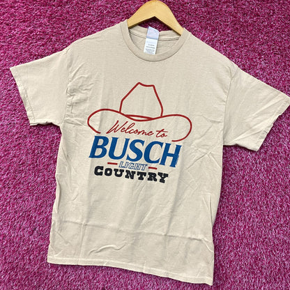Welcome to Busch Light Country Cowboy Hat Beige T-Shirt Small