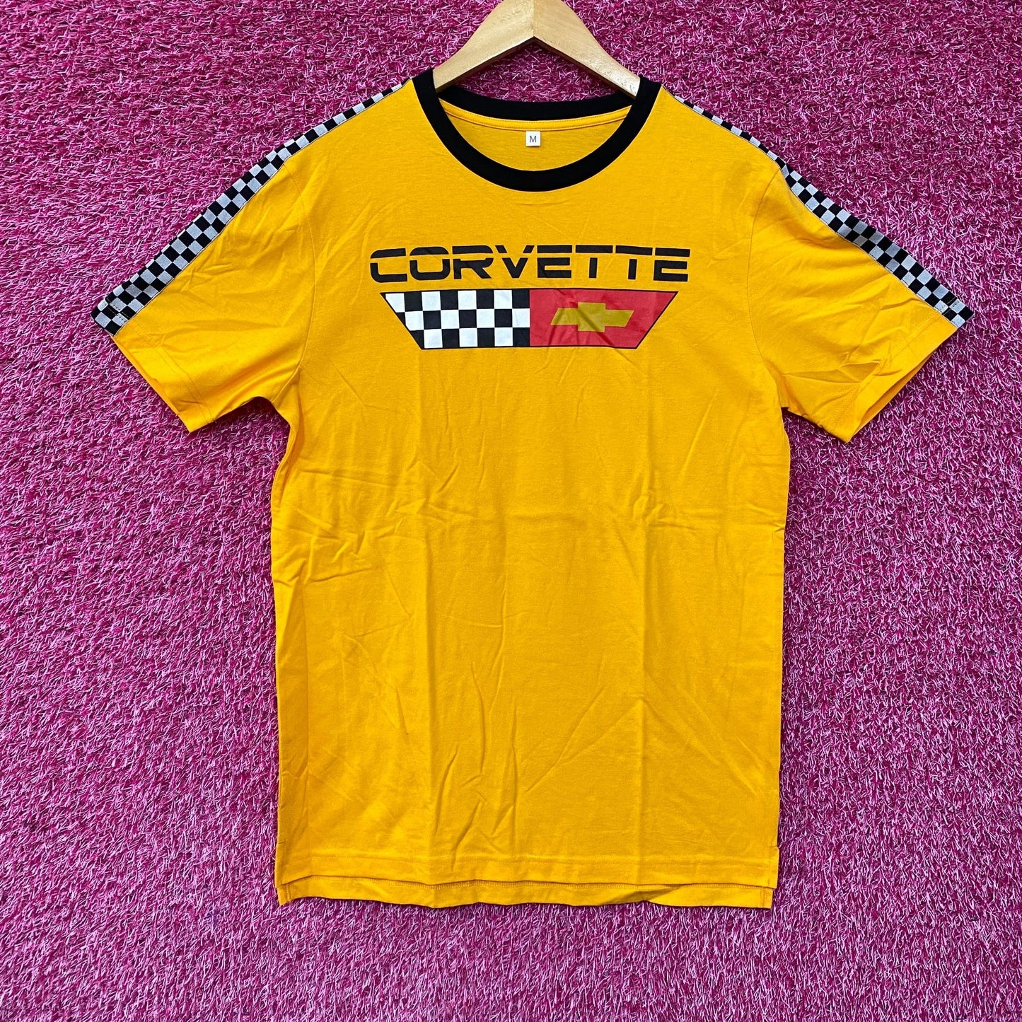 Corvette Checkered Pattern Yellow T-Shirt Medium