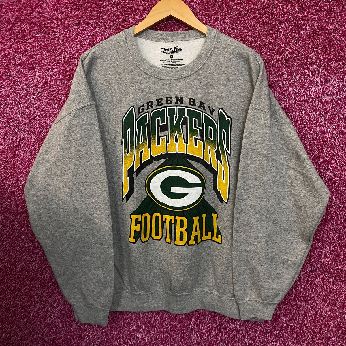 Junk Food Clothing Green Bay Packers Heathered Gray Crewneck Pullover Sweatshirt Large