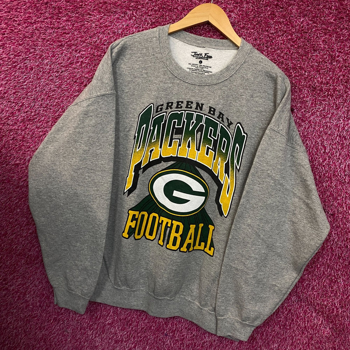 Junk Food Clothing Green Bay Packers Heathered Gray Crewneck Pullover Sweatshirt Large