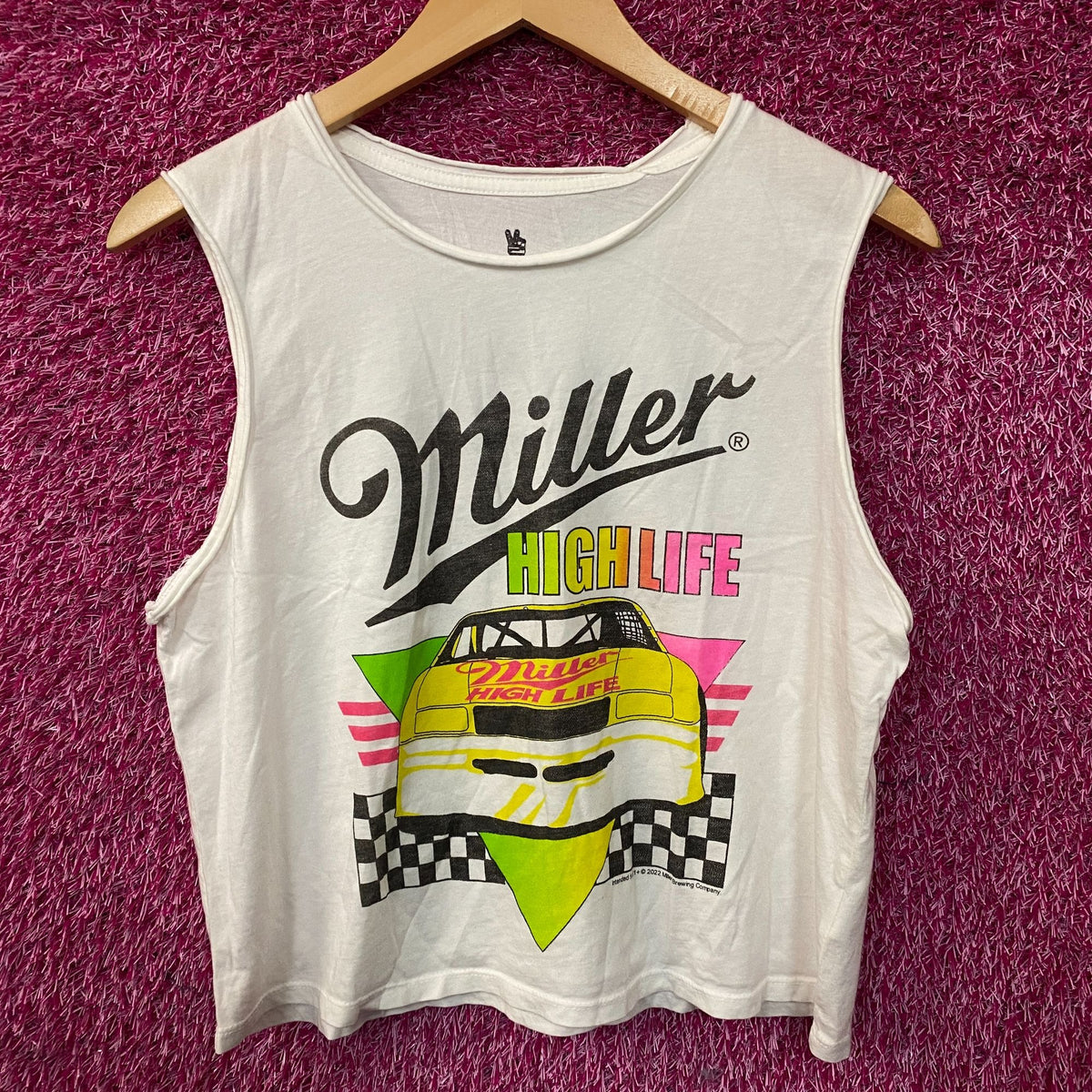 Miller High Life Yellow Cab Checkers Women's Cropped Muscle Tank Medium