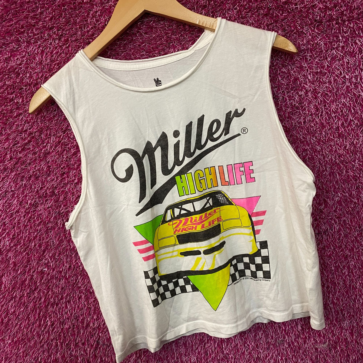 Miller High Life Yellow Cab Checkers Women's Cropped Muscle Tank Medium
