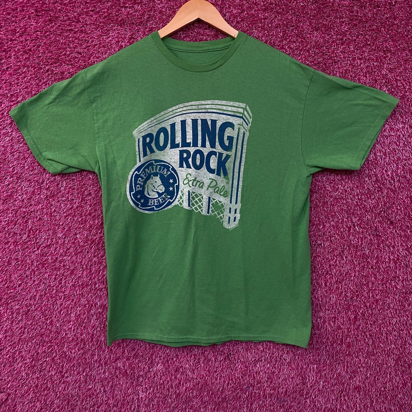 Rolling Rock Beer Classic Logo Distressed T-Shirt XL