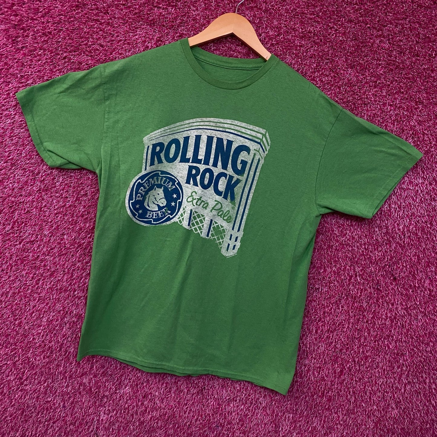 Rolling Rock Beer Classic Logo Distressed T-Shirt XL
