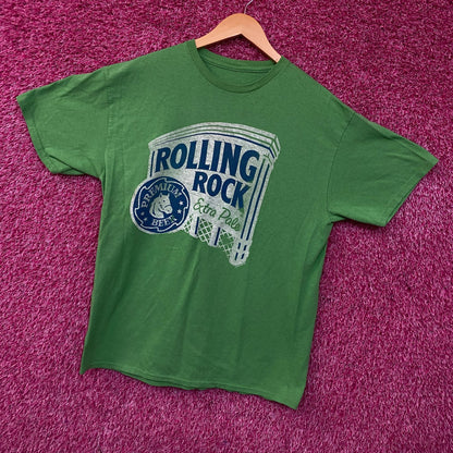 Rolling Rock Beer Classic Logo Distressed T-Shirt XL
