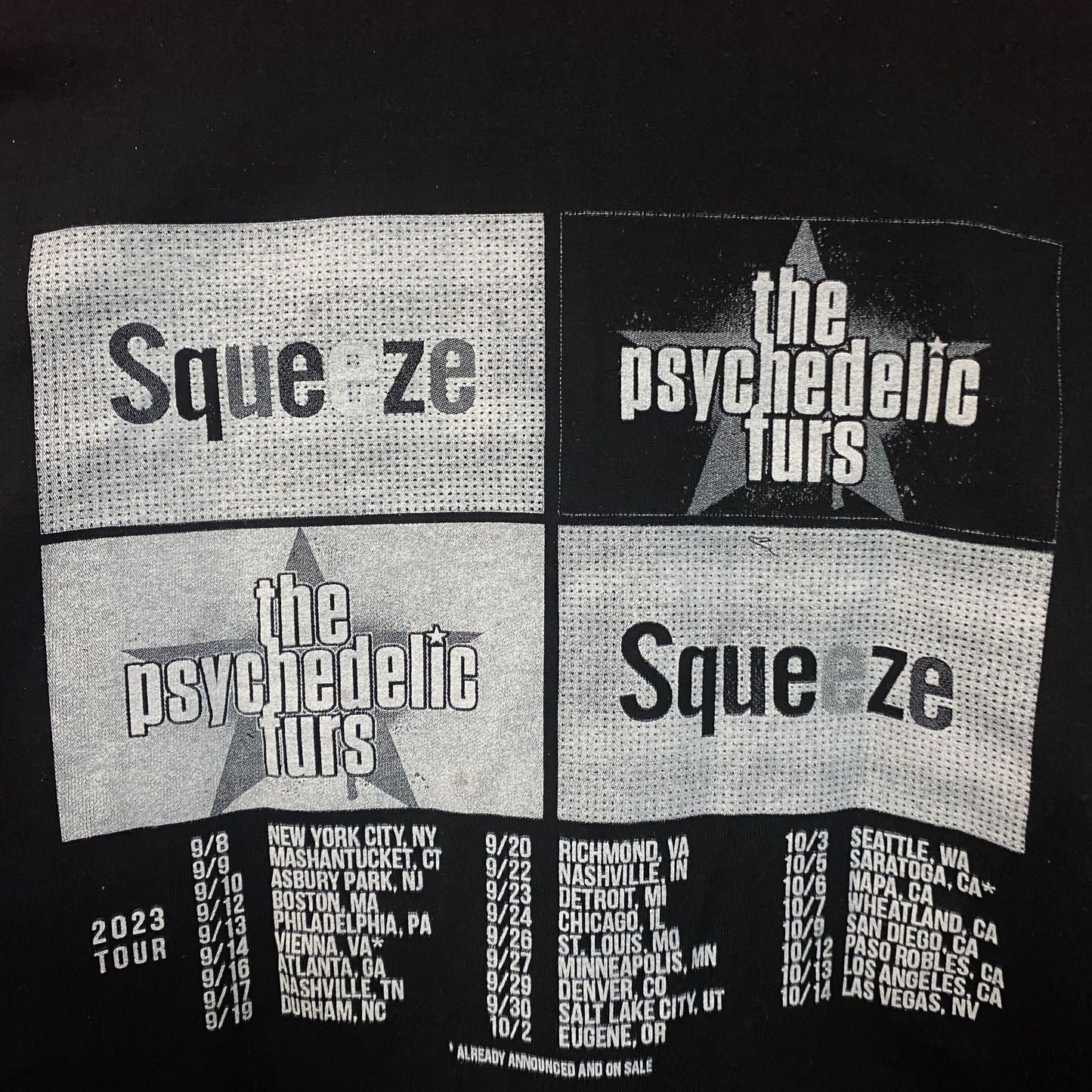 Squeeze & Psychedelic Furs Co-Headline US Tour Rock Tee Small