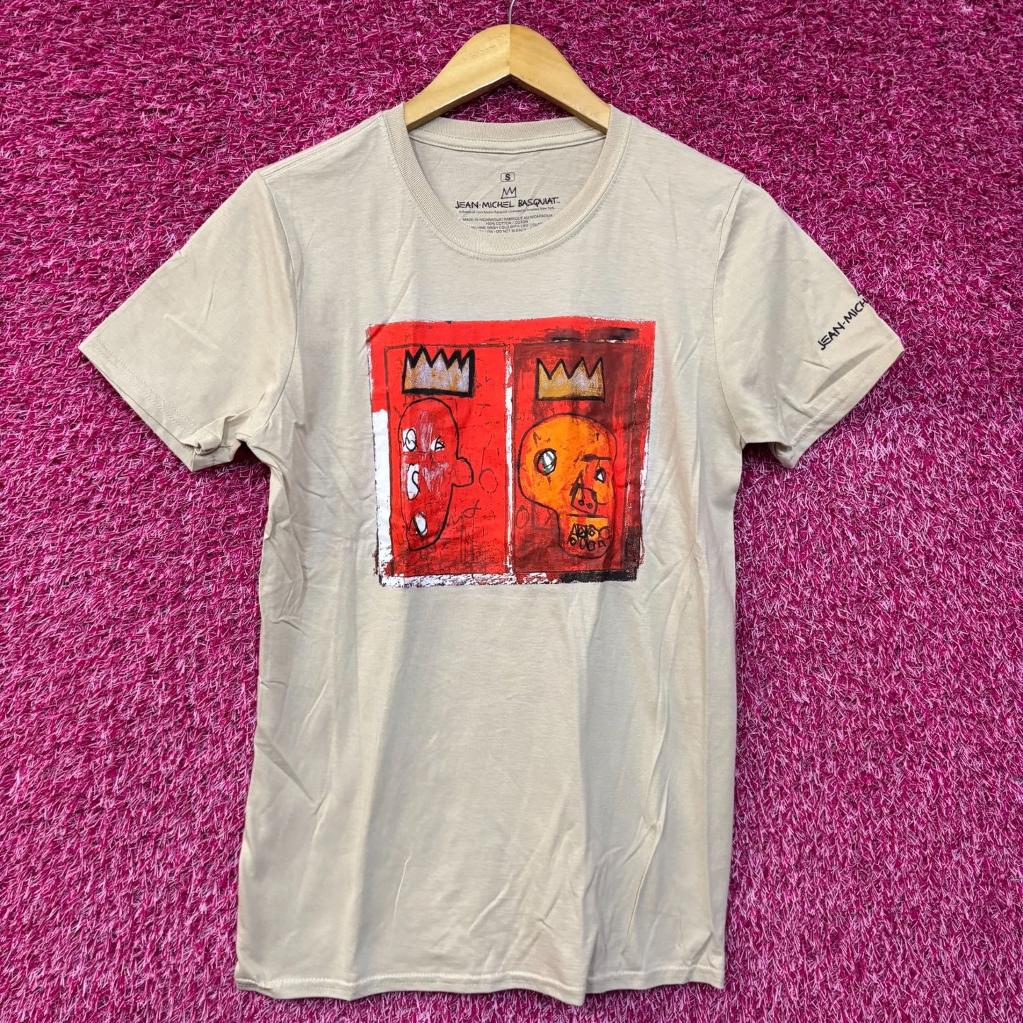 Jean Michel Basquiat Crown King Design Biege T-Shirt Small