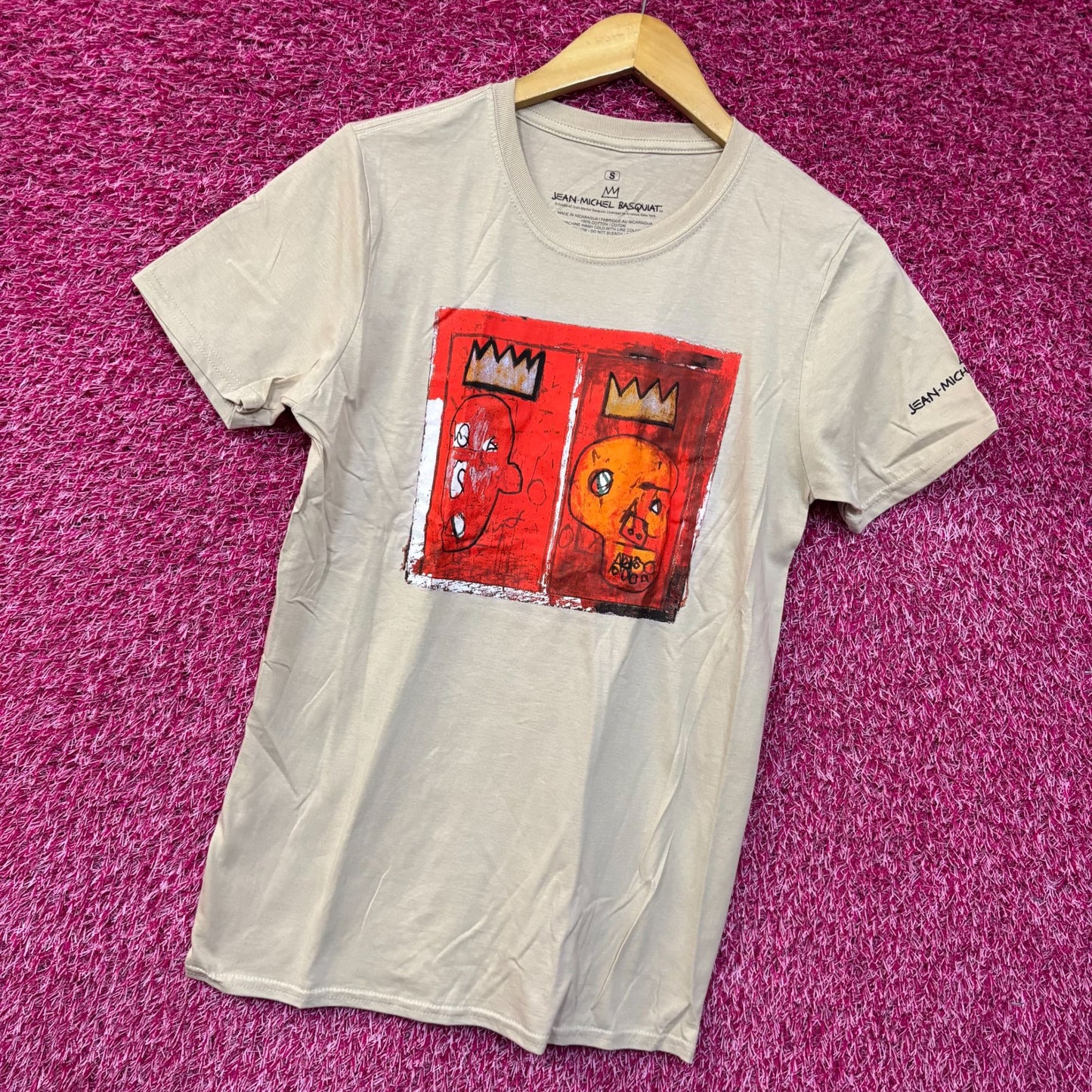 Jean Michel Basquiat Crown King Design Biege T-Shirt Small