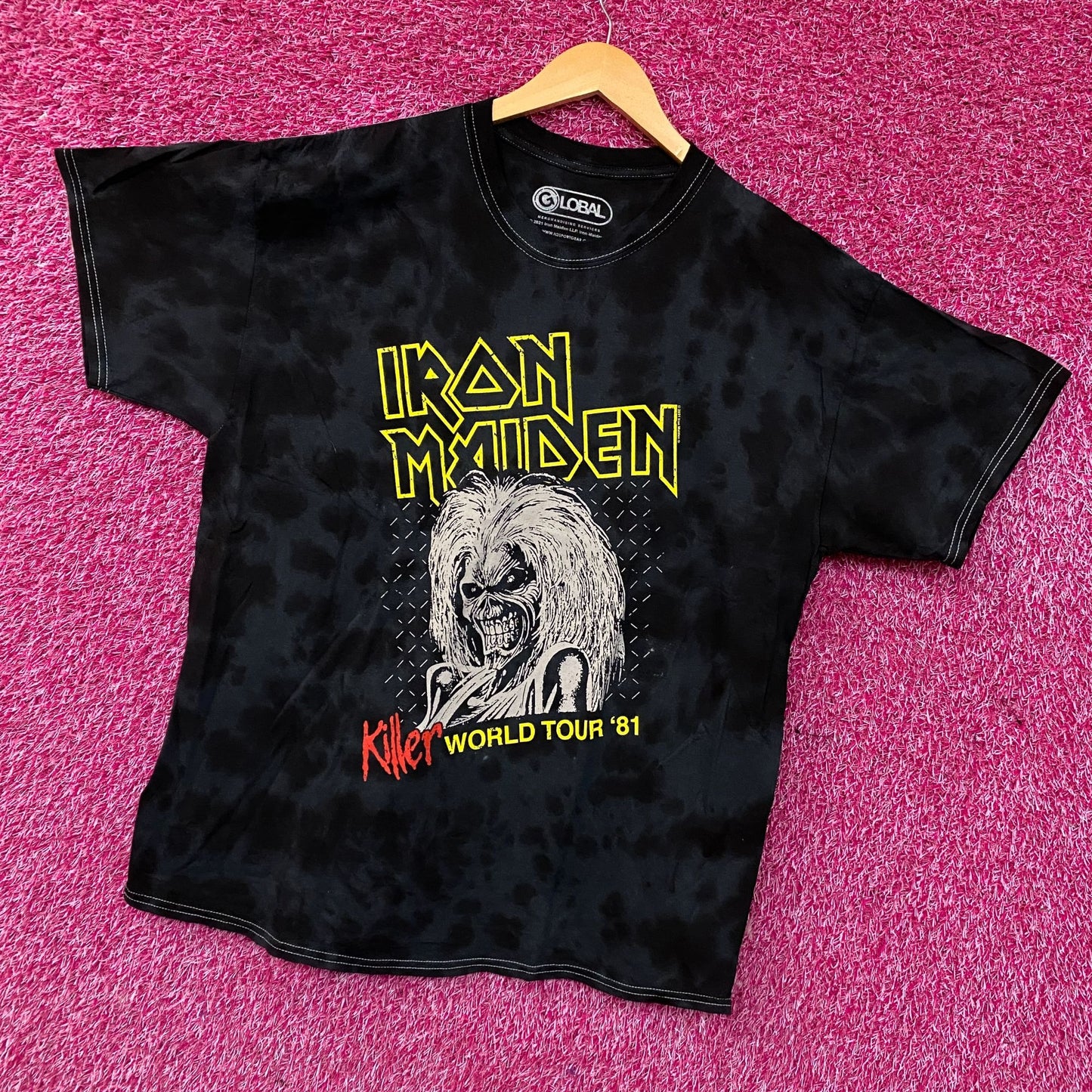 Iron Maiden Killer World Tour '81 Black Tie-Dye T-Shirt Medium