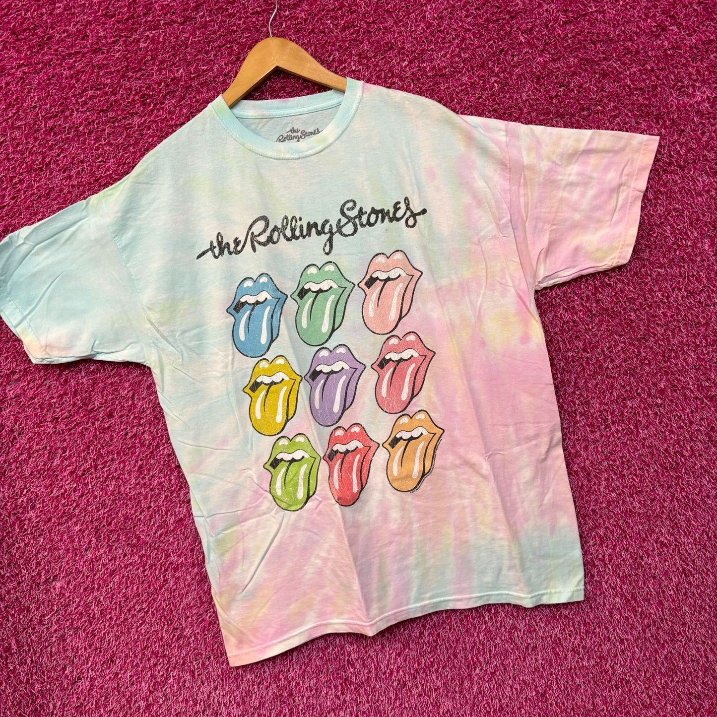 The Rolling Stones Hot Lips Pop Art Rock Pastel Tie Dye XL