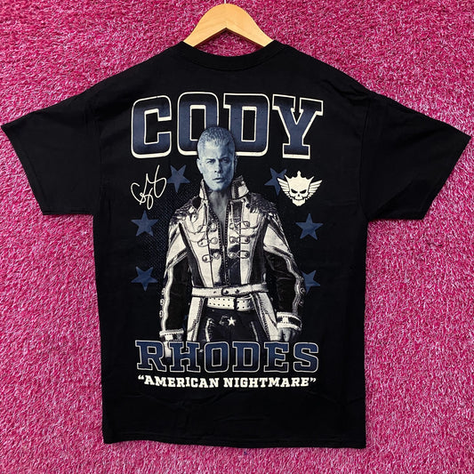 WWE Black Cody Rhodes Blue Tonal Fire Graphic T-Shirt Medium