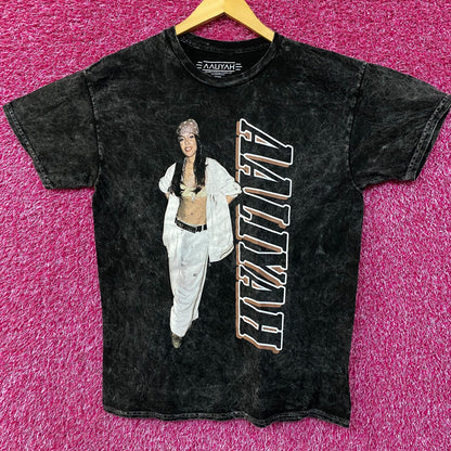 Aaliyah R&B Vintage-Style Washed Black T-Shirt Medium
