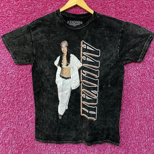 Aaliyah R&B Vintage-Style Washed Black T-Shirt Medium