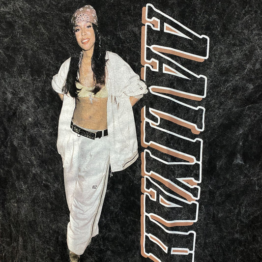 Aaliyah R&B Vintage-Style Washed Black T-Shirt Medium