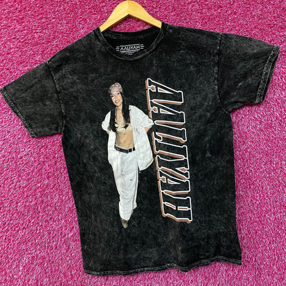 Aaliyah R&B Vintage-Style Washed Black T-Shirt Medium
