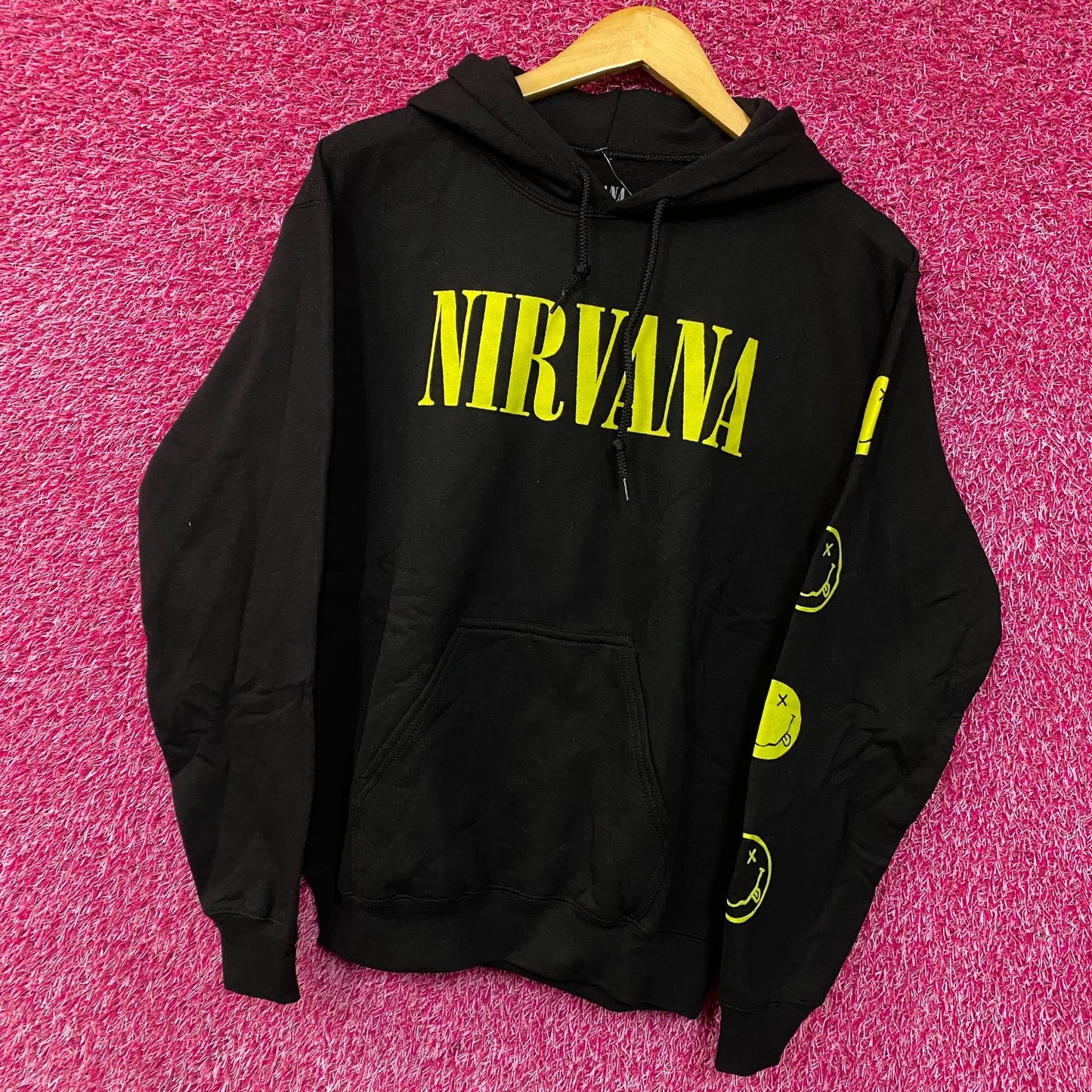 Nirvana Nevermind Dead Smiley Logo Grunge Band Graphic Hoodie Small
