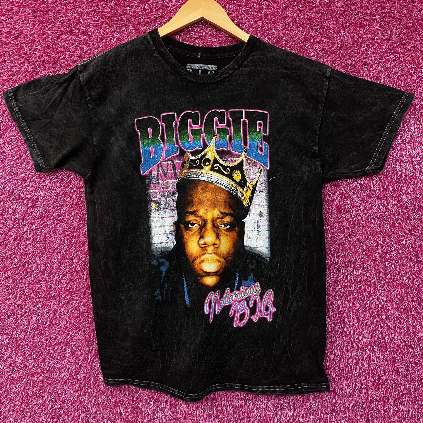 Biggie Smalls Crown King of New York Graphic Mineral Wash T-Shirt Large