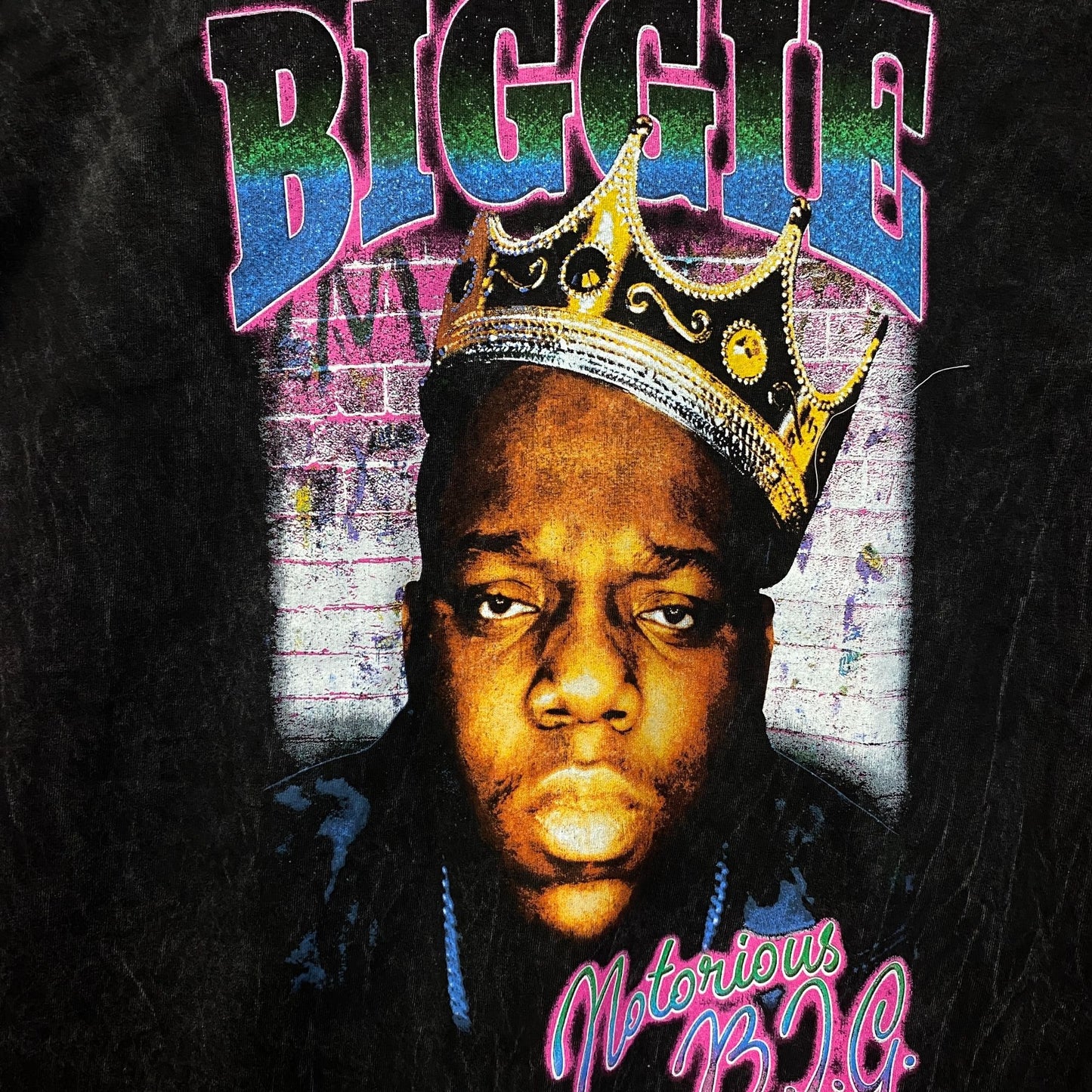 Biggie Smalls Crown King of New York Graphic Mineral Wash T-Shirt Large