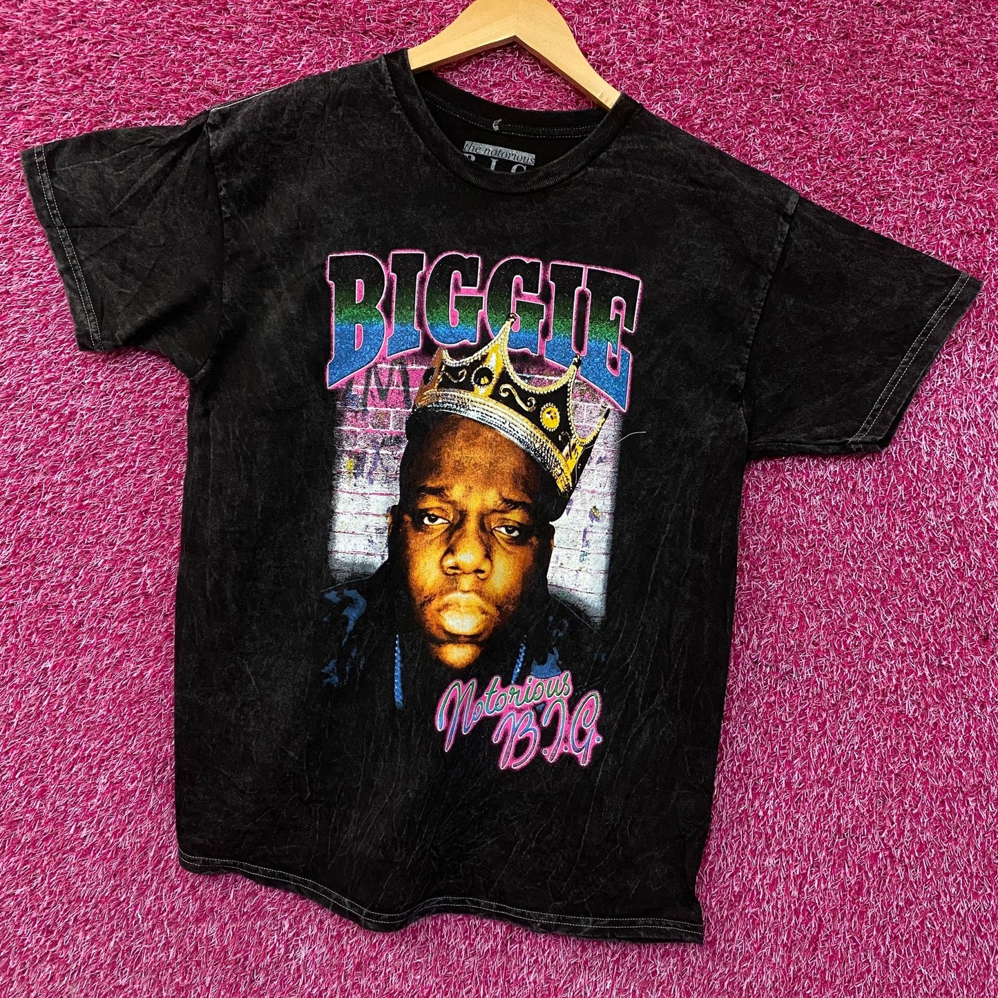 Biggie Smalls Crown King of New York Graphic Mineral Wash T-Shirt Large