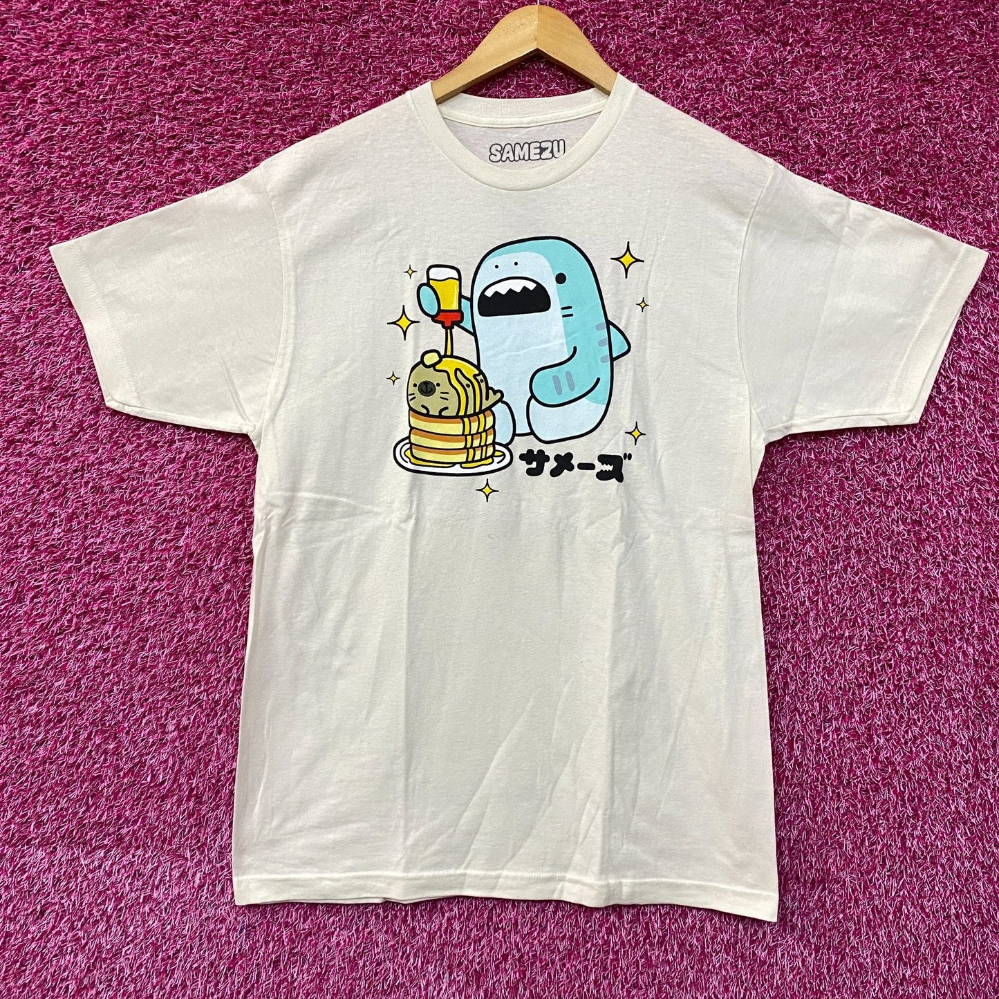 Samezu Tiger Shark Yummy Pancakes Kawaii Graphic Design T-Shirt Large