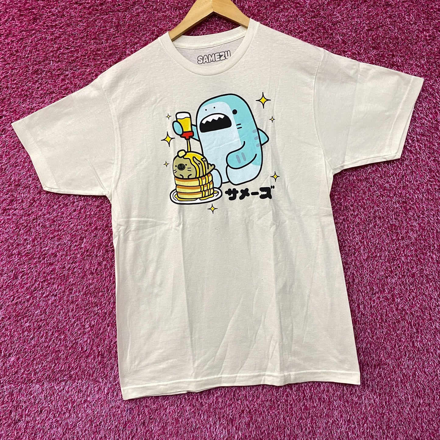 Samezu Tiger Shark Yummy Pancakes Kawaii Graphic Design T-Shirt Large