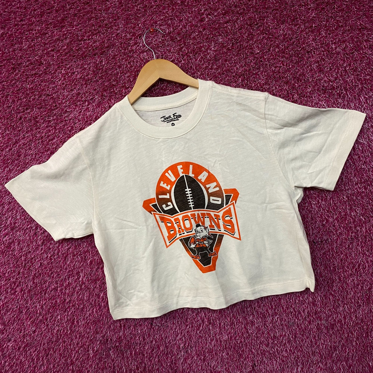 Junk Food Clothing Women's NFL Cleveland Browns Mock Neck Crop Tee Medium