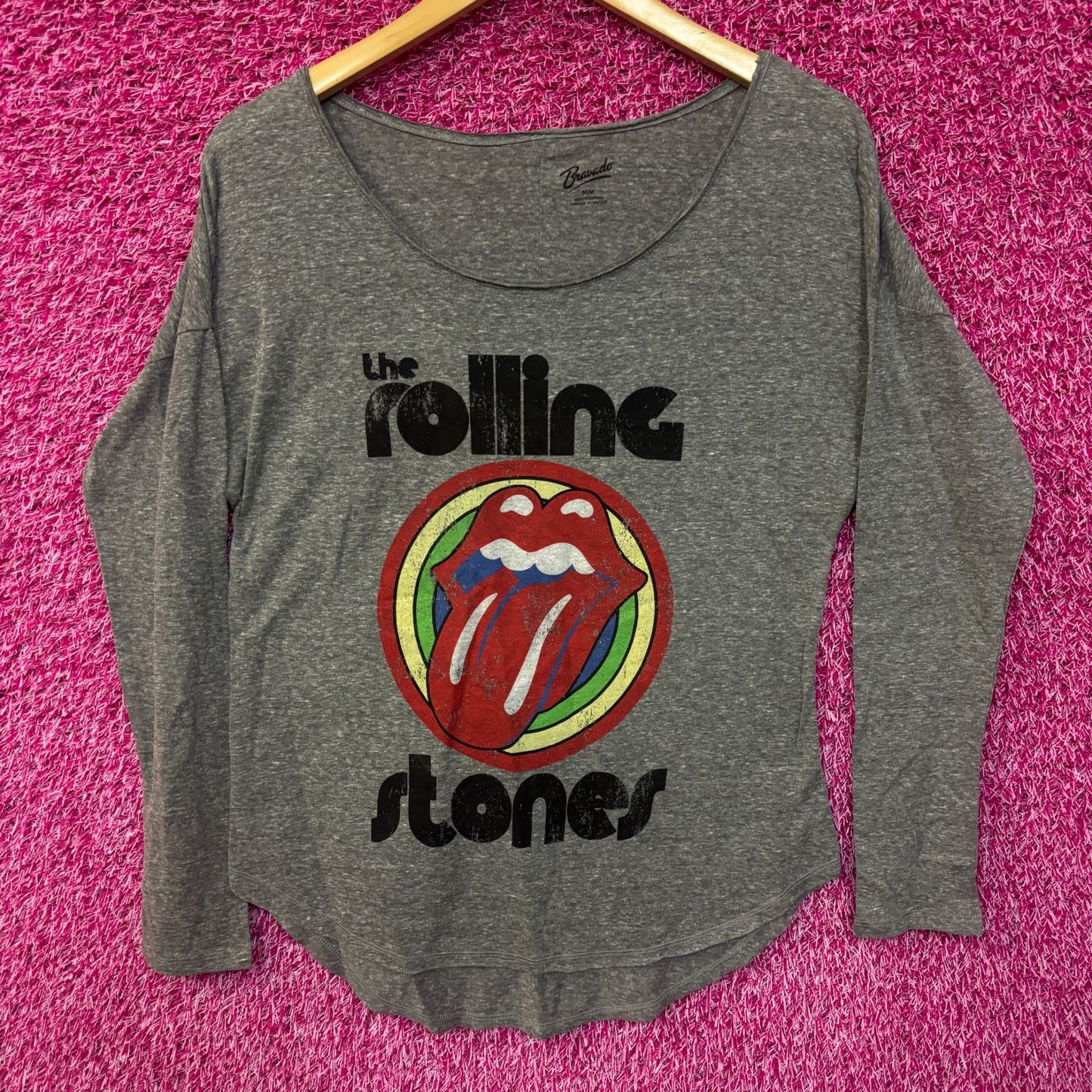 The Rolling Stones Hot Lips Rock Long Sleeve Scoopneck Top M