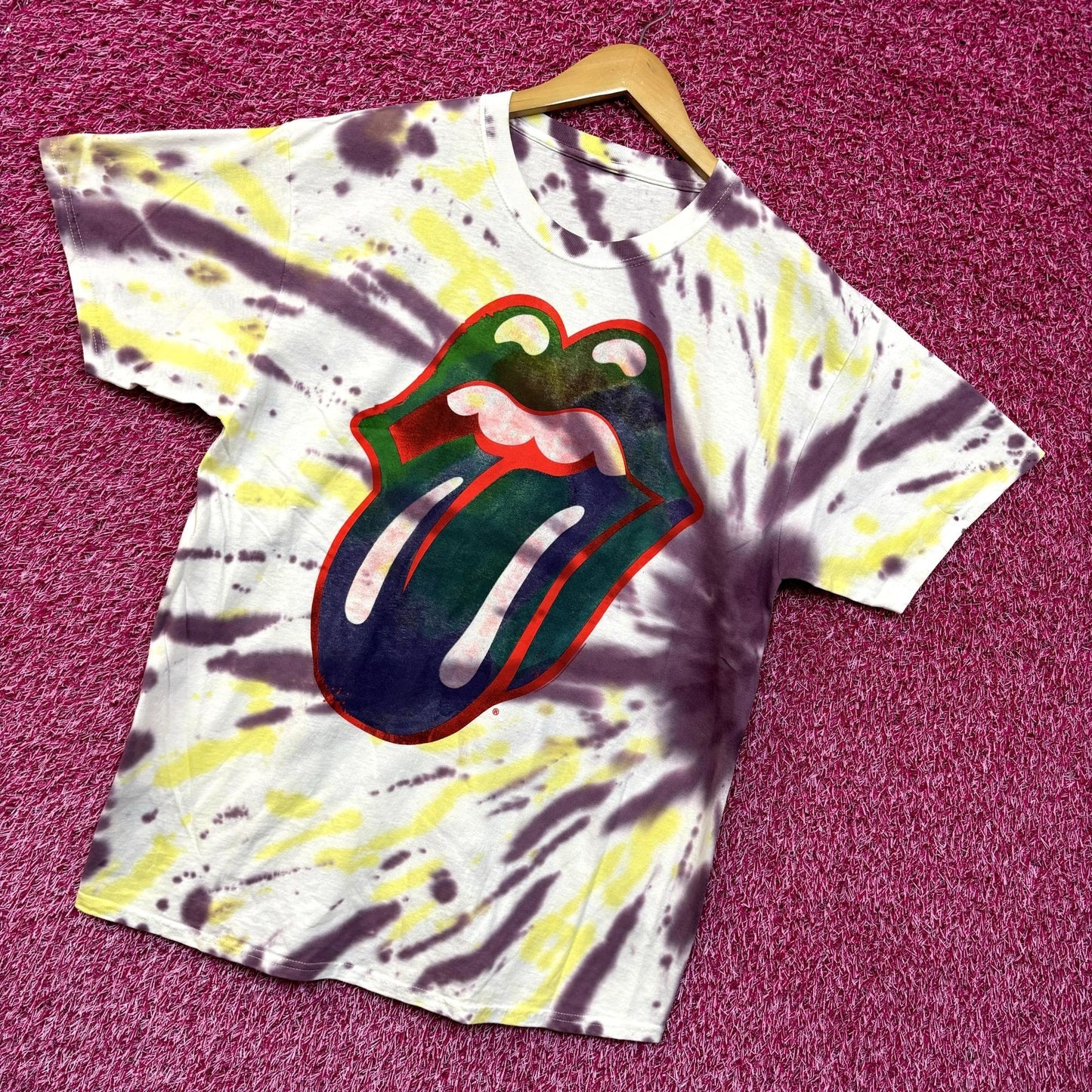 The Rolling Stones Psychedelic Hot Lips Rock Tie Dye L