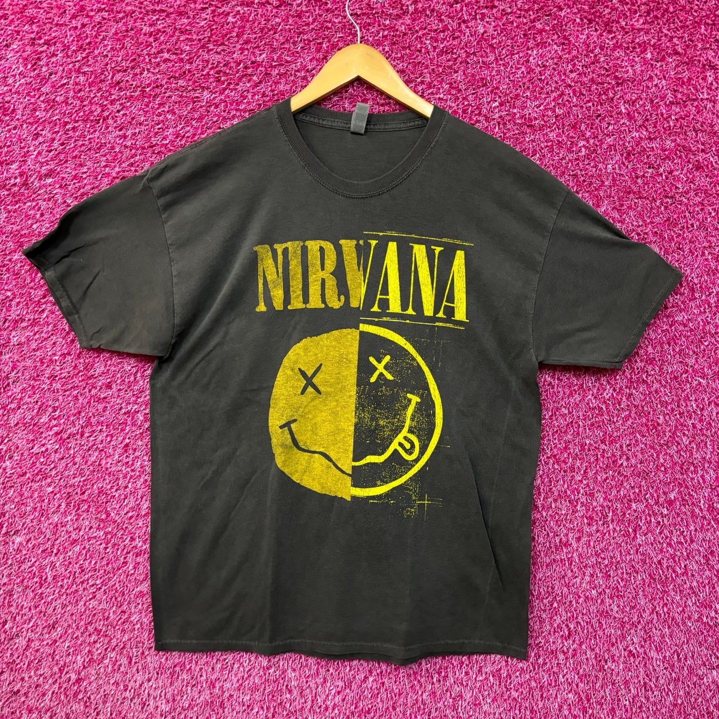 Nirvana Nevermind Split Face Dead Eye Smiley Grunge Tee XL
